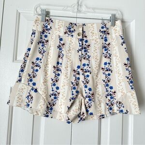 After Market Floral Print Women's Shorts in Cream and Blue Size Small